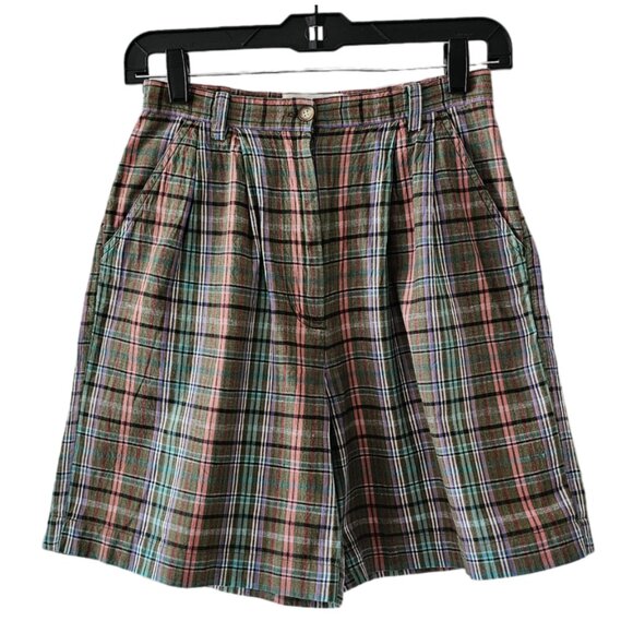 Petite Sophisticate Pants - Petite Sophisticate Plaid Shorts | EUC | 6P | Olive Green, Lavender, Coral Multi